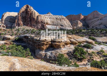 Eine Felsformation entlang des Hickman Bridge Trails in Capitol Reef National Park Stockfoto