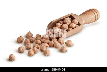 Holzkelle mit trockenen Kichererbsen Stockfoto