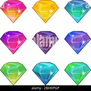 Brillante Diamanten in verschiedenen Farben. Vektor Cartoon-Set für Spiel-Design. Set aus Edelstein Design Illustration Stock Vektor