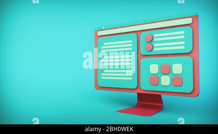 Computer-Schnittstelle auf blauem Hintergrund 3d-Rendering Stockfoto