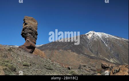 Roque de Garcia und Pico del Teide, Kanarische Inseln, Teneriffa, Teide Nationalpark Stockfoto