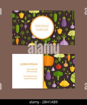 Vektor Obst und Gemüse Bio-Bauernhof, gesunde Ernährung Visitenkarte Vorlage. Vegane Poster Illustration Stock Vektor