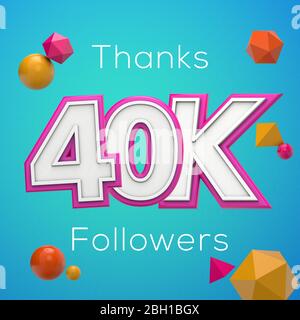 Danke 40 000 Follower. Banner für Abonnenten sozialer Medien. 3D-Rendern Stockfoto