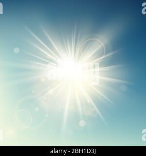 Sommer Vorlage warmen Frühling Sonnenstrahlen platzen mit Streulicht. EPS 10 Stock Vektor