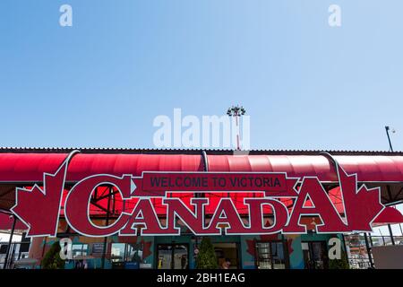 Willkommen in Kanada Schild in Victoria Hafen, Stockfoto