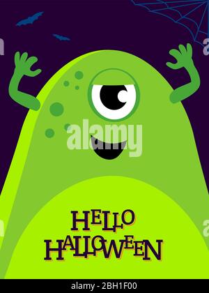 Vektor helloween Illustration mit lustigen grünen Monster. Niedliche Alien auf Banner Stock Vektor