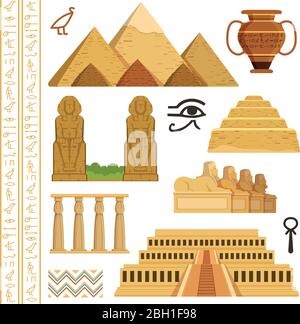 Architektonisches Wahrzeichen ägyptens. Verschiedene historische Objekte und Symbole. Denkmal Wahrzeichen und Architektur ägypten. Vektorgrafik Stock Vektor