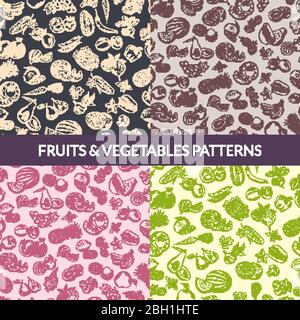 Vector handskizzierte Früchte und Gemüse vegan, gesunde Ernährung, Bio-Muster gesetzt. Hintergrund der Illustrationssammlung Stock Vektor