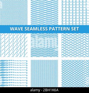 Nahtlose Muster mit Scribbles Linien und Wellen gesetzt. Vektor Hand gezeichnete Bilder Streifen Welle Grafik Illustration Stock Vektor