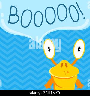 Vektor niedlichen Cartoon schreiende Monster mit Rede Blase auf Zick-Zack-Hintergrund. Cartoon Monster Rede Blase mit Wort boo Illustration Stock Vektor
