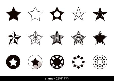Set von geometrischen Formen Sterne, isoliert auf weißem Hintergrund. Vektorgrafik Stockfoto