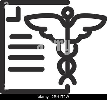 Dokument Bericht caduceus Medizin und Gesundheit Pflege Vektor Illustration Linie Stil Symbol Stock Vektor