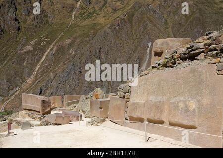 Die Stelle der ehemaligen Inka-Zitadelle in Ollantaytambo Stockfoto