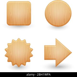 Set von Holz Verkauf Tags. Holz Textur Board Pfeil und runde Form. Vektorgrafik Stock Vektor