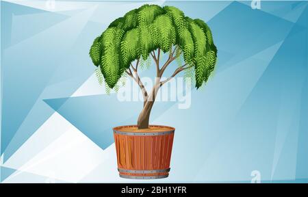 Kleiner Baum in einem Topf auf Diamant-Textur Hintergrund Stock Vektor