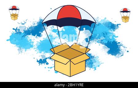 Drop-Versand-Technologie auf Farbspritzer Hintergrund Stock Vektor