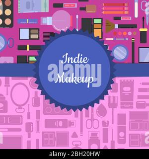 Vektor-Illustration mit halb farbigen und halb transparenten flachen Stil Make-up und Hautpflege Hintergrund mit horizontalen Band und Kreis in der Mitte Stock Vektor