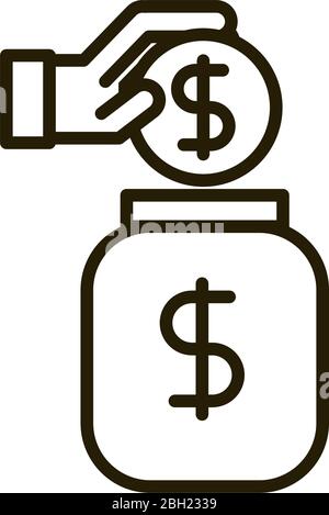 Hand einfügen Münze in JAR Geschäft finanzielle Investitionen Vektor Illustration Linie Stil Symbol Stock Vektor