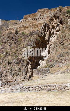 Die Stelle der ehemaligen Inka-Zitadelle in Ollantaytambo Stockfoto