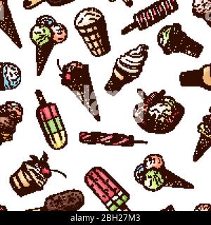 Nahtloses Muster mit Schokoladeneis und Süßspeisen-Dessert, Schokolade und Vanille-Eis. Vektorgrafik Stock Vektor