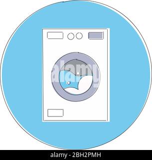 Abbildung - weiße Waschmaschine mit einem vorderen Ladesymbol. Waschmaschine modernen flachen Stil dünne Linie Vektor-Illustration isoliert auf weiß Stock Vektor