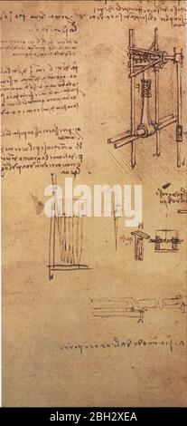 Leonardo da Vinci. Diagramme von Flugmaschinen. Details. 1486-1490 Stockfoto