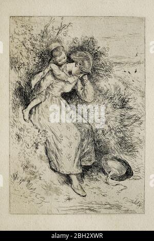 Illustration von Mutter und Kind von myles birket Foster, viktorianischer Künstler Stockfoto