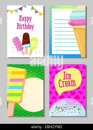 Banner-Set von niedlichen süßen Hintergründen. Eiskarten Vektor-Illustration Stock Vektor