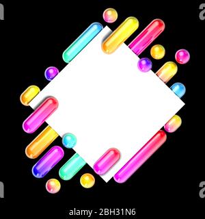 Abstraktes, funky geometrisches Banner im Stil der 80er Jahre. 3D-Rendering Stockfoto