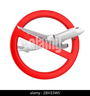 Flugzeug mit Verbotener Schild isoliert (Konzept Reiseverbot) Stockfoto