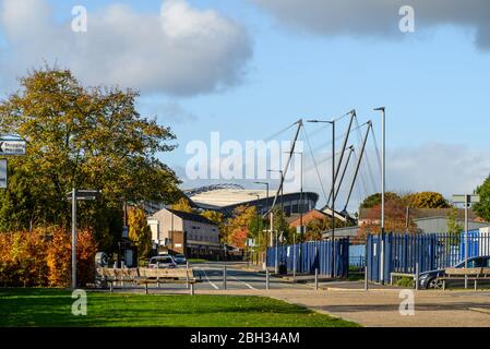 MANCHESTER, ENGLAND - OCTUBER 27,2019 : Etihad Stadion ist die Heimat von Manchester City Englisch Premier League Fußballverein Stockfoto