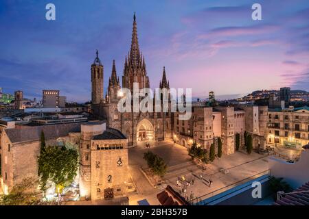 Kathedrale von Barcelona im gotischen Viertel, Blick von der Dachterrasse, Hotel Colon , Catalonia,Barcelona, Spanien Stockfoto