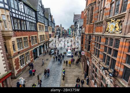 Eastgate; von Eastgate Clock Bridge; Chester; Cheshire; Großbritannien Stockfoto