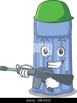 Ein Cartoon-Bild von Wassermatratze im Army-Stil mit Maschinengewehr Stock Vektor