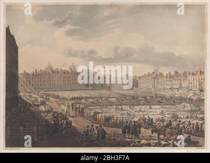 Ein Blick aus der Vogelperspektive auf den Smithfield Market, aufgenommen vom Bear & Ramp; Ragged Staff, 1. Januar 1811. Stockfoto