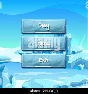 Vektor Cartoon Stil wellig Tasten mit Text für Spiel-Design auf Eis Landschaft Hintergrund Illustration Stock Vektor