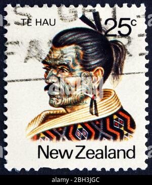 NEUSEELAND - UM 1980: Eine in Neuseeland gedruckte Briefmarke zeigt Te Hau Takiri Wharepapa, Maori Leader, um 1980 Stockfoto