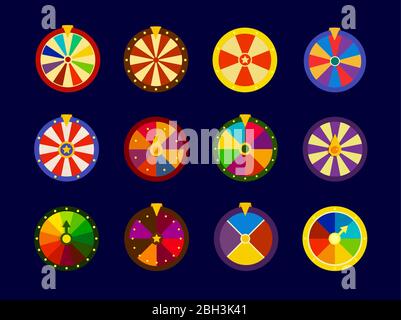 Fortune Wheels Vektor-Icons Set, Lotterie Rad Sammlung, Vektor-Illustration für Online-Casino und Glücksspiel-Spiele Stock Vektor