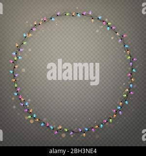 Glühende Weihnachtsgirlande Ring Lichter isoliert realistische Glanz Lampen Element für Grußkarte Design. EPS 10 Stock Vektor