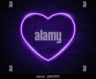 Neon Violett leuchtendes Herz Banner auf Dark Empty Grunge Background. Stock Vektor