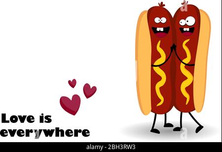 Doppel Hot Dog Vektor-Illustration. DRUCK zum Aufdrucken auf einem T-Shirt. Fast Food-Figuren... Stock Vektor