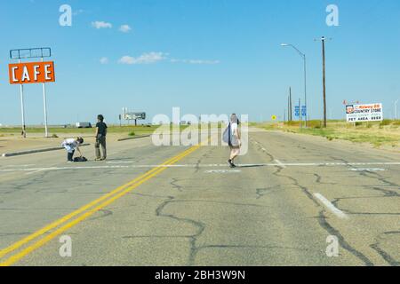 Adrian USA - September 14 2015; Diner in Adrian, offizieller Zwischenpunkt zwischen Chicago - Los Angeles auf der Route 66, Texas, USA. Stockfoto