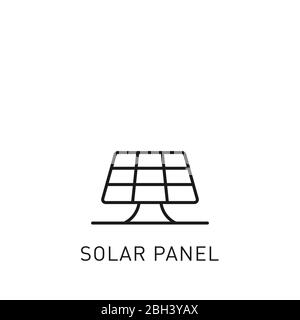 Sonnenkollektoren, dünne Linie, Symbol. Gestaltungselement für erneuerbare Energien, grüne Technologie. Vektorgrafik. Stock Vektor