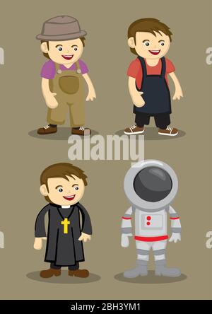 Profis und Berufe Vektor-Illustration isoliert auf braunem Hintergrund. Bauer oder Handwerker, Barista oder Küchenhelfer, Priester und astron Stock Vektor