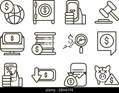 Aktienmarkt Finanzwirtschaft Wirtschaft Geld Symbole Set Vektor Illustration Linie Stil Symbol Stock Vektor