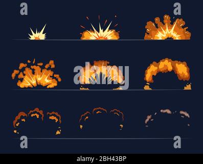 Schlüsselbilder der Bombenexplosion. Cartoon-Illustration im Vektorstil. Bombe Explosion und Cartoon Knall Burst Dynamit Vektor Stock Vektor