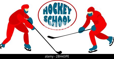 Hockeyspieler spielen auf dem Eis. Wintersport. Rote Helme. Vektorgrafik.. Stock Vektor