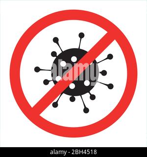 Rot verbieten Corona-Virus-Zeichen mit schwarzen Glyph-Symbol Vektor. Stoppen Sie die Infektion mit dem Covid-19 Erreger. Stock Vektor