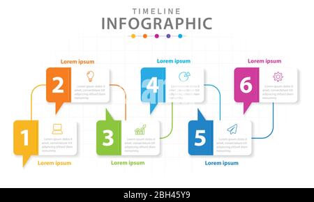 Infografik Vorlage für Unternehmen. 6 Schritte modernes Timeline-Diagramm mit Liniendiagramm, Präsentationsvektor Infografik. Stock Vektor
