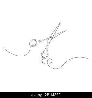Eine durchgehende Schere für eine Linie zeichnen. Vektorgrafik. Stock Vektor